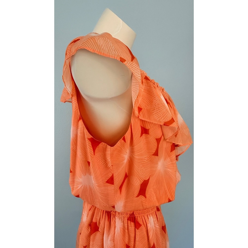 Ramy Brook Tropical Boho Orange Ruffle Smocked Mini Dress Large - Picture 12 of 15